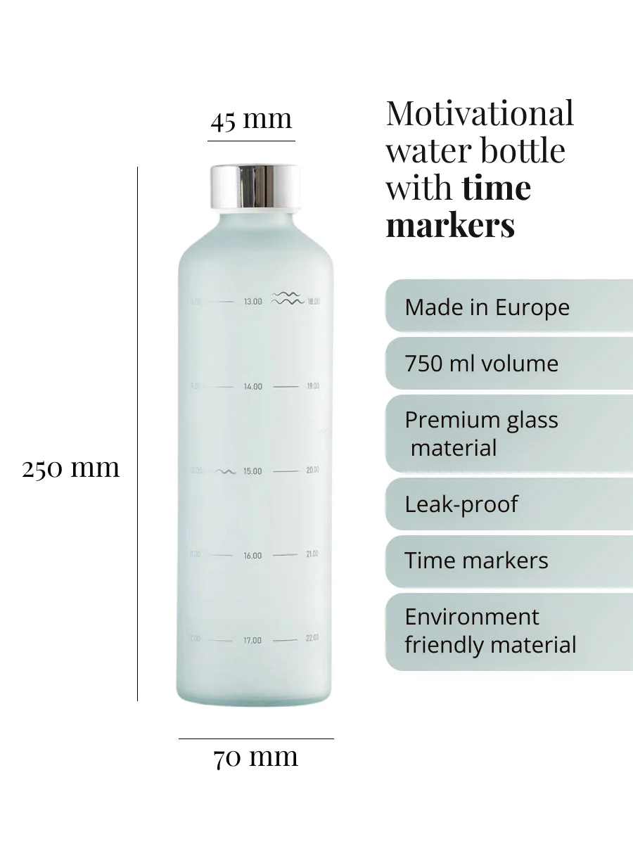 750 ml EQUA klaaspudel veejoomise meeldetuletusega