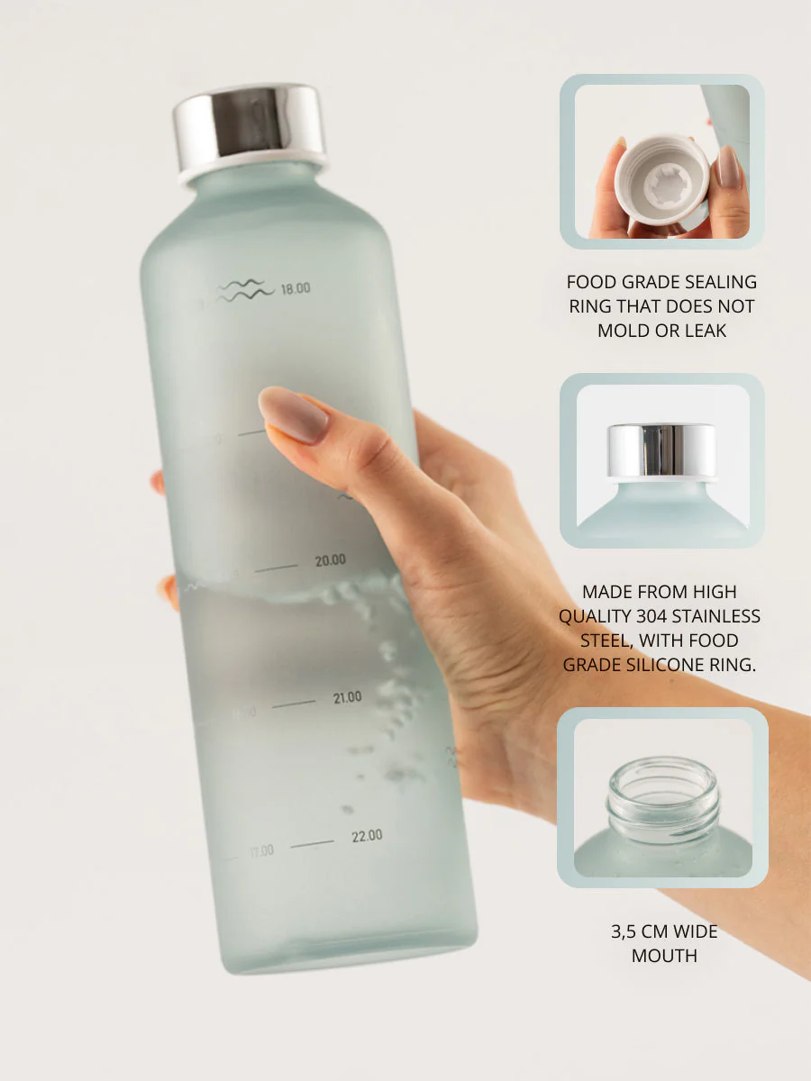 750 ml EQUA klaaspudel veejoomise meeldetuletusega